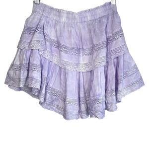 LoveShackFancy Ruffle Mini Skirt XS Boho Fairy Cottage Y2k Lace Purple Romantic